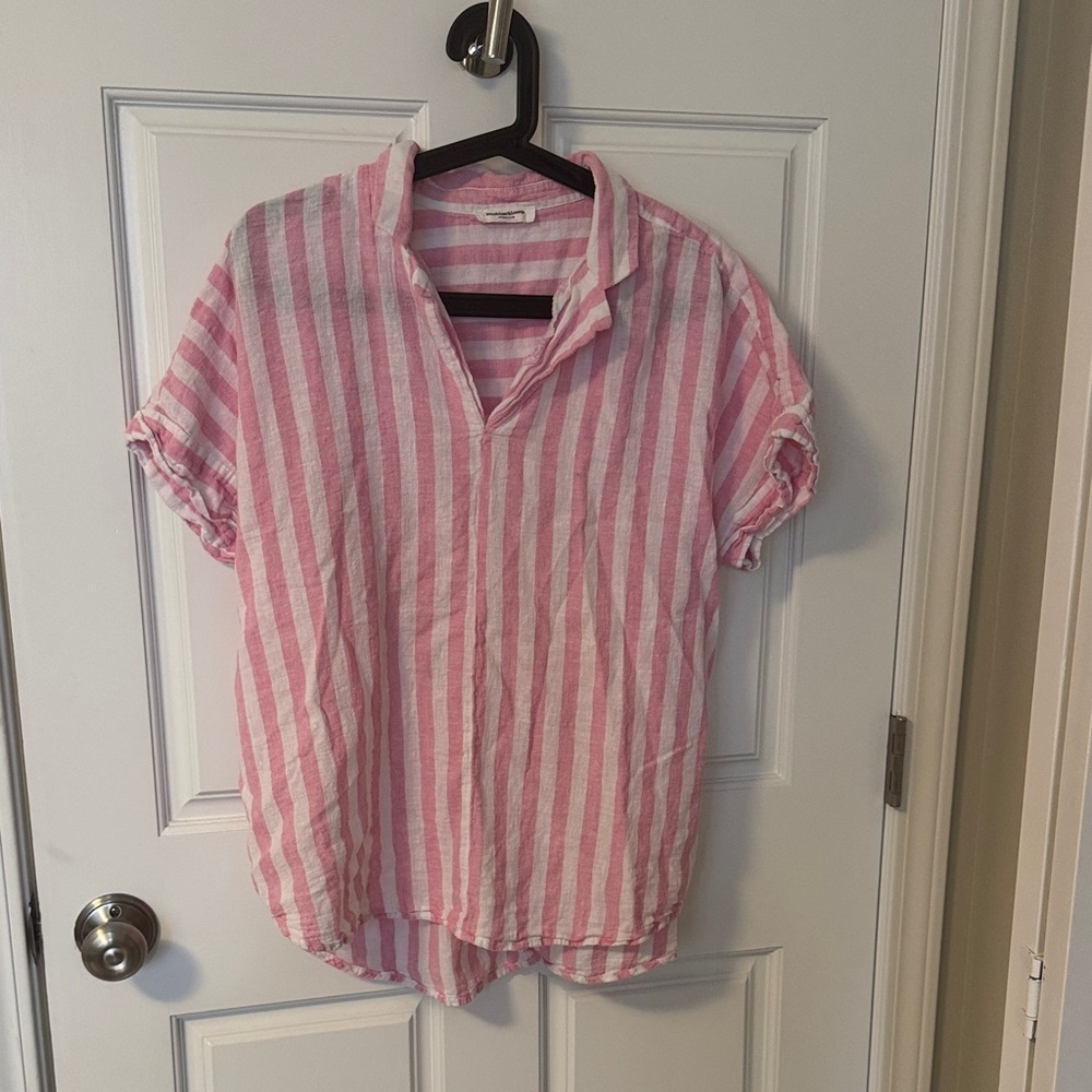 Beachlunchlounge Pink and White Striped Blouse
